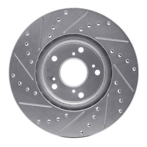 Acura RSX Brake Rotor (1) - Front Right - R1 Concepts - Drilled & Slotted - Silver - `02-`15